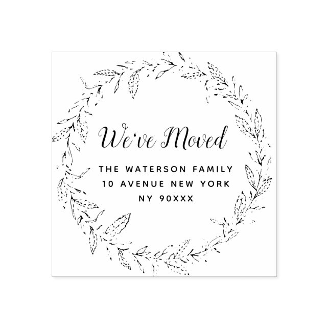 Sello De Caucho follaje botánico Hemos movido una nueva dirección (Impresión)