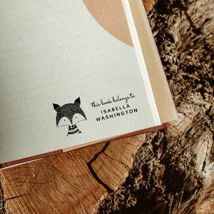 Sello De Caucho Fox dibujado a mano Este Libro Pertenece A Nombre