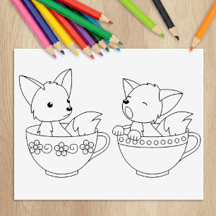 Sello De Caucho Foxes - Animales bebés en una página de colorido d