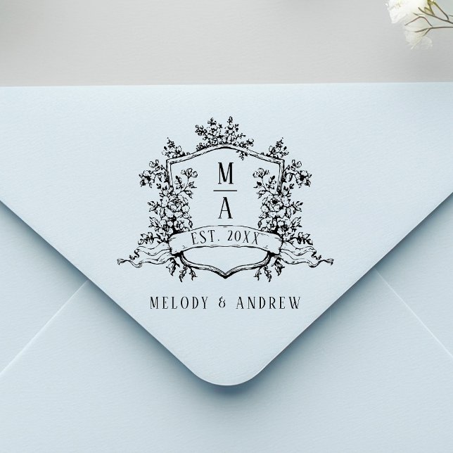 Sello De Caucho French Floral Crest Wedding (Subido por el creador)