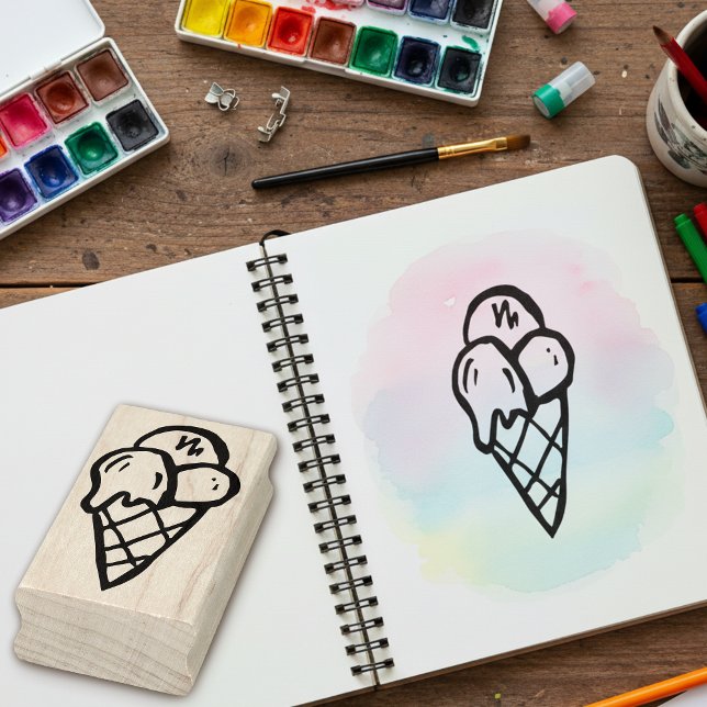 Sello De Caucho Fun Dessert Ice Cream Cone Wooden Art Stamp (Ice cream art stamp for crafts and creative projects.)