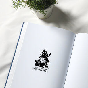 Sello De Caucho Funny Chica con la placa de Cat Bookplate