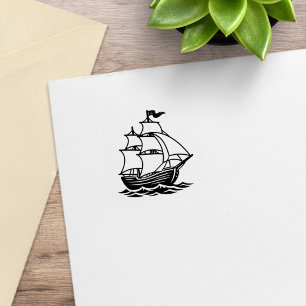 Sello De Caucho Galeón Barco de Vela de Madera 1x1