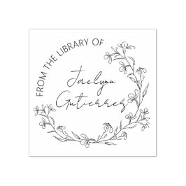 Sello De Caucho Garabato Floral De La Biblioteca De