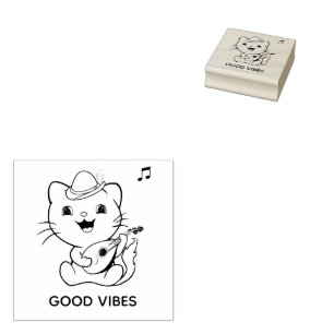 Sello De Caucho Gato atigrado musical lindo con mandolina