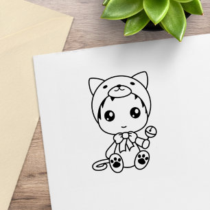 Sello De Caucho Gato blanco bebé Gato Gato Gato Gatito Jumpsuit Co