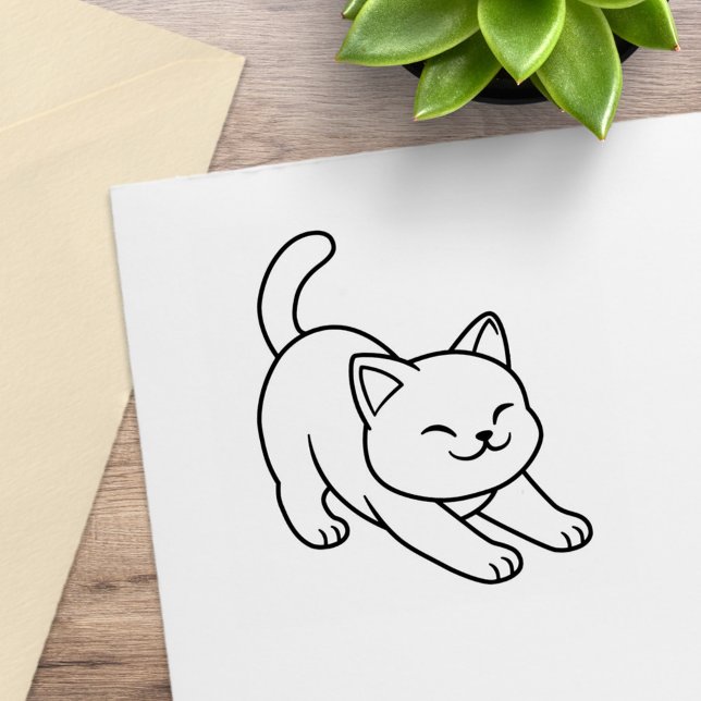 Sello De Caucho Gato Blanco Estirándose (Subido por el creador)