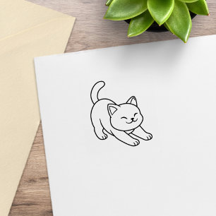 Sello De Caucho Gato Blanco Estirándose 1x1