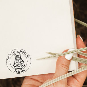 Sello De Caucho Gato Bobtail americano, libro de la biblioteca de