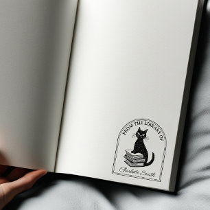 Sello De Caucho Gato Bookish moderno, librería Personalizado