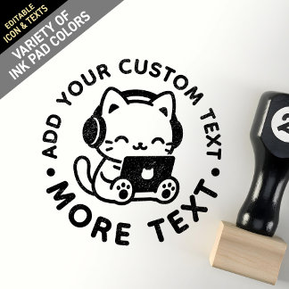 Sello De Caucho Gato de estudio Chibi Lo-Fi Kawaii lindo personali