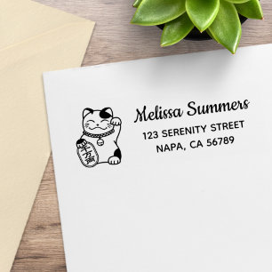 Sello De Caucho Gato de la suerte japonés Maneki Neko Dirección de