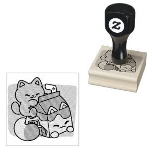 Sello De Caucho Gato de Leche Chocolate Kawaii – Bebida Acogedora 