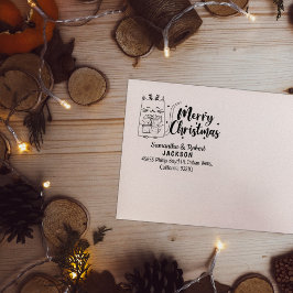 Sello De Caucho Gato de Navidades con regalo, dirección de retorno