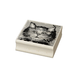 Sello De Caucho Gato de pintura al óleo lindo con saludo de Navida
