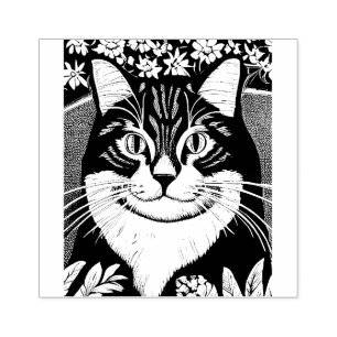 Sello De Caucho Gato de Tabby rodeado de flores