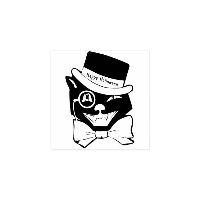 Sello De Caucho ¡Gato Guay! Vintage Happy Halloween (Impresión)