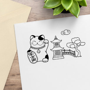 Sello De Caucho Gato Japonés de la Buena Suerte