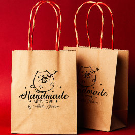 Sello De Caucho Gato lindo hecho a mano con amor, grande