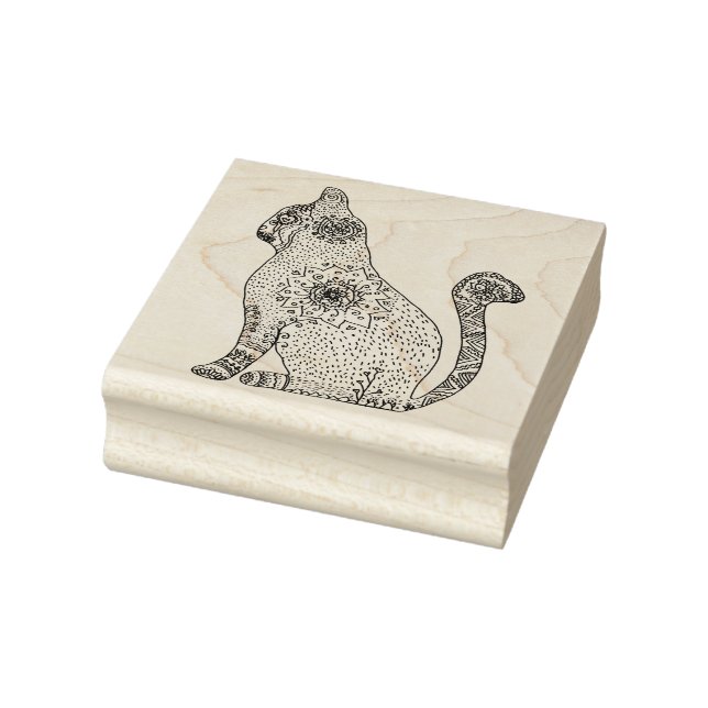 Sello De Caucho Gato, Mandala Cat Wood Art Stamp (Sello)