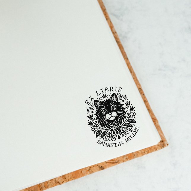Sello De Caucho Gato Místico con Flores Libro Ex Libris (Subido por el creador)