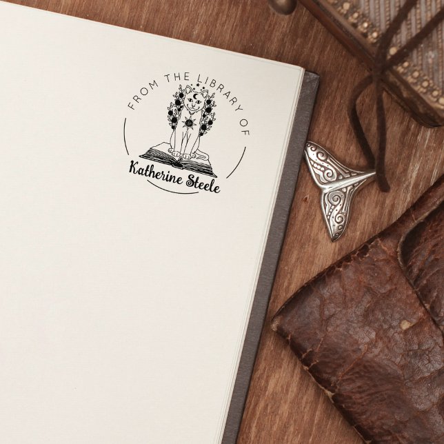 Sello De Caucho Gato místico de la biblioteca de, libro (Subido por el creador)