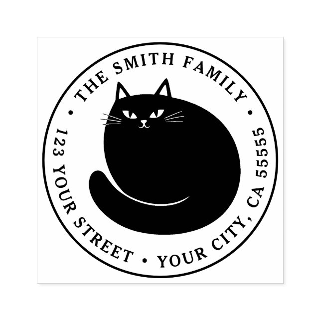 Sello De Caucho Gato negro adorable dirección de devolución (Impresión)