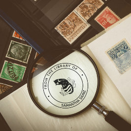 Sello De Caucho Gato negro con cristales de la biblioteca del libr