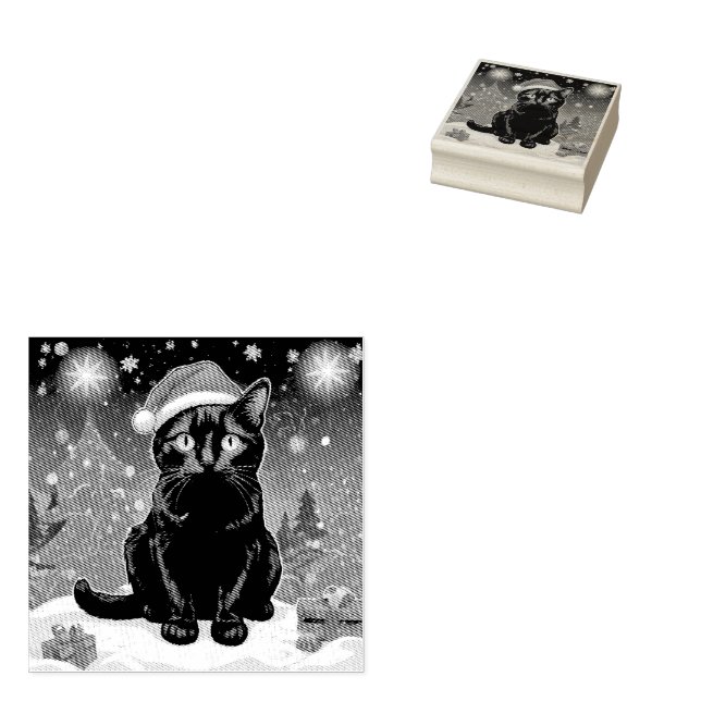 Sello De Caucho Gato negro de navidades - foto personalizada de Sa (Sellado)