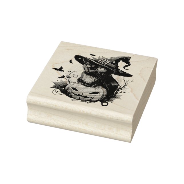 Sello De Caucho Gato negro, murciélagos y Jack-O-Lantern (Sello)