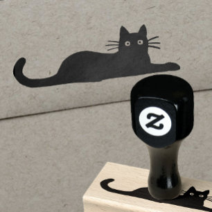 Sello De Caucho Gato negro que se acuesta