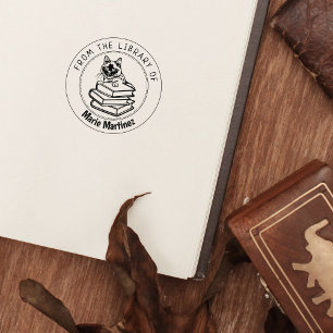 Sello De Caucho Gato siamés, libro de la biblioteca de