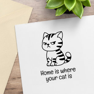Sello De Caucho Gato Tabby Malhumorado Texto Personalizado