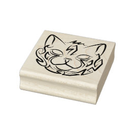 Sello De Caucho Gato tribal negro y blanco