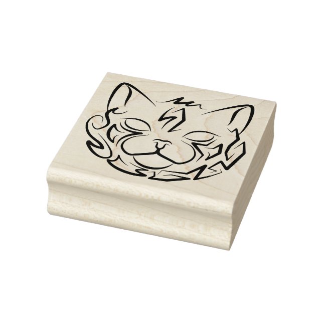 Sello De Caucho Gato tribal negro y blanco (Sello)