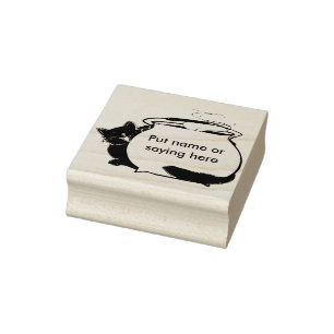 Sello De Caucho Gato y caldera 2 estampado de arte de ilustracion