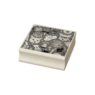 Sello De Caucho Gato y huevo en rojo