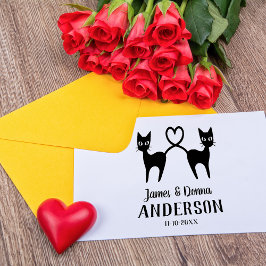 Sello De Caucho Gatos De Amor Con Boda Personalizado Del Corazón