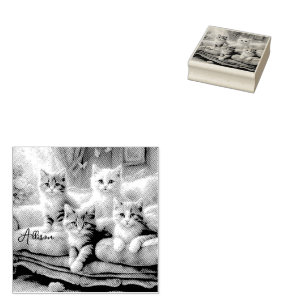 Sello De Caucho Gatos en el sofá - escenas lindas con aspecto vint