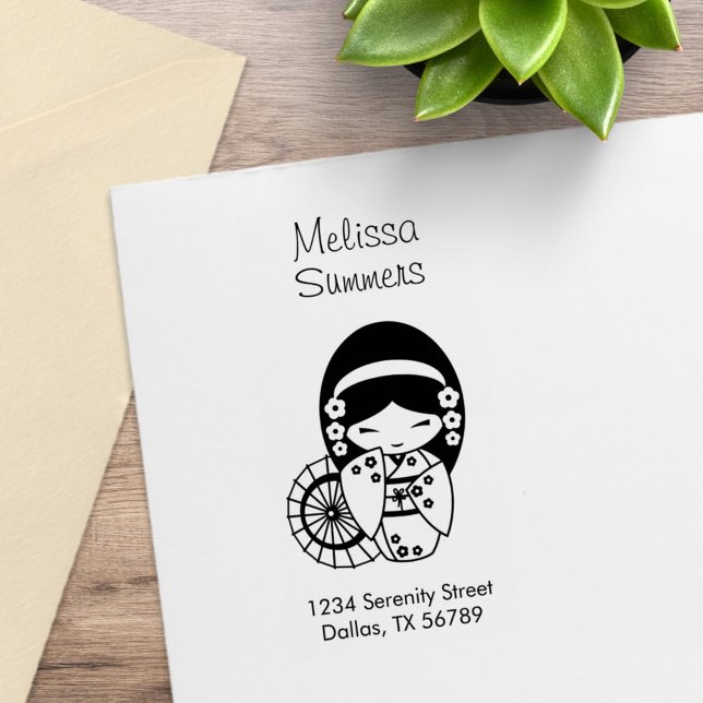 Sello De Caucho Geisha, un paraguas japonés Chica en discurso de k (Subido por el creador)