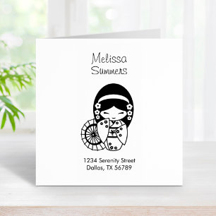 Sello De Caucho Geisha, un paraguas japonés Chica en discurso de k