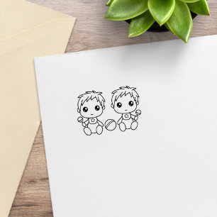 Sello De Caucho Gemelos Bebés Niños 1x1