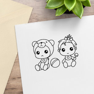 Sello De Caucho Gemelos Chica Oso Bebé Jumpsuit Color Me