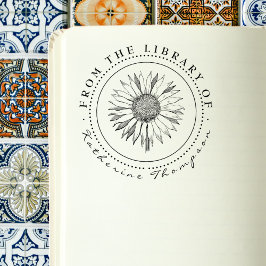 Sello De Caucho Girasol Rústico De La Biblioteca De Nombre Persona