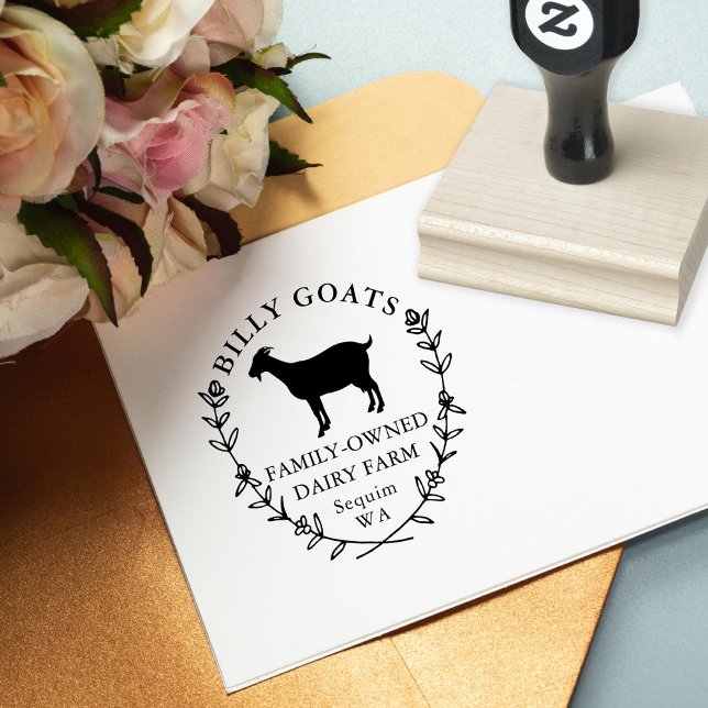 Sello De Caucho Goat Floral Laurel Editable Business (Subido por el creador)