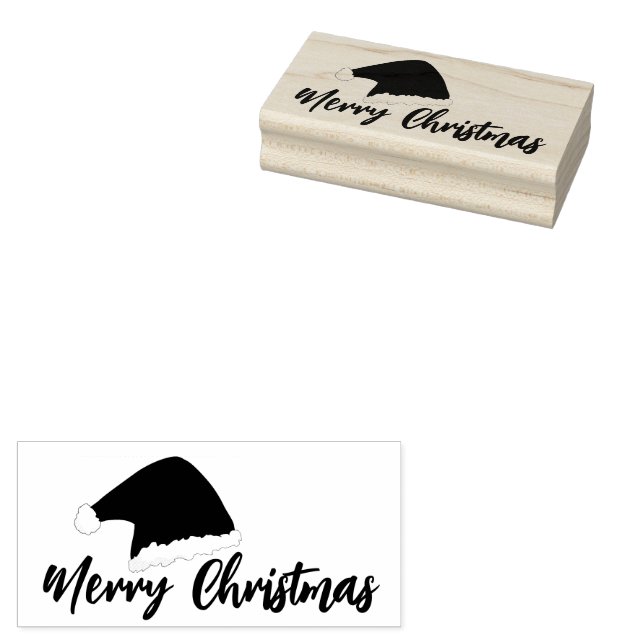 Sello De Caucho Gorra de Santa Clause Merry Christmas Script (Sellado)