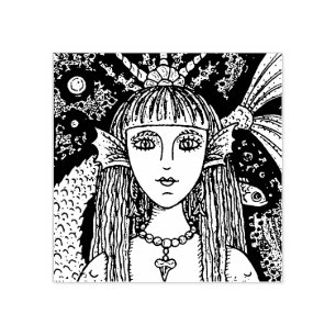 SELLO DE CAUCHO GÓTICO MERMAID, BLANCO DE LA FANTASÍA DEL MAR NEGR