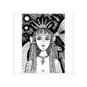 SELLO DE CAUCHO GÓTICO MERMAID, BLANCO DE LA FANTASÍA DEL MAR NEGR
