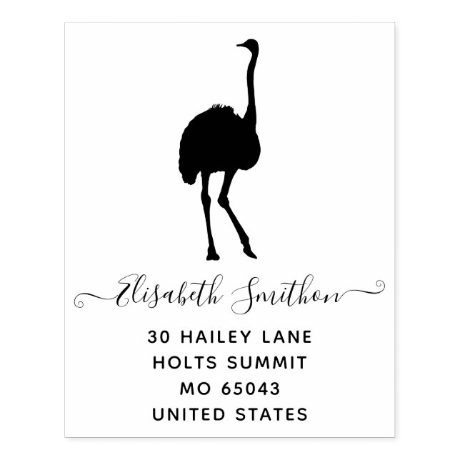 Sello De Caucho Gracioso Ostrich Cute Bird Animal Stationspersonal (Impresión)