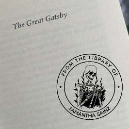 Sello De Caucho Gracioso Skeleton De La Biblioteca Del Libro Gótic